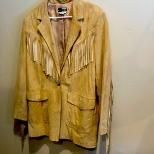 Together suede fringe jacket w silver and turquoise button sz large